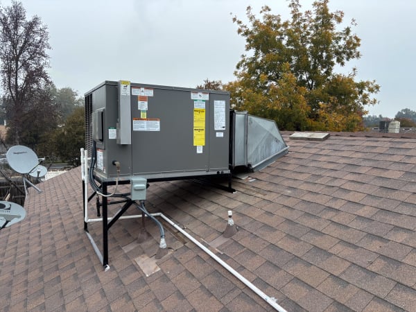 Full AC unit replacement service in Farmersville, California.